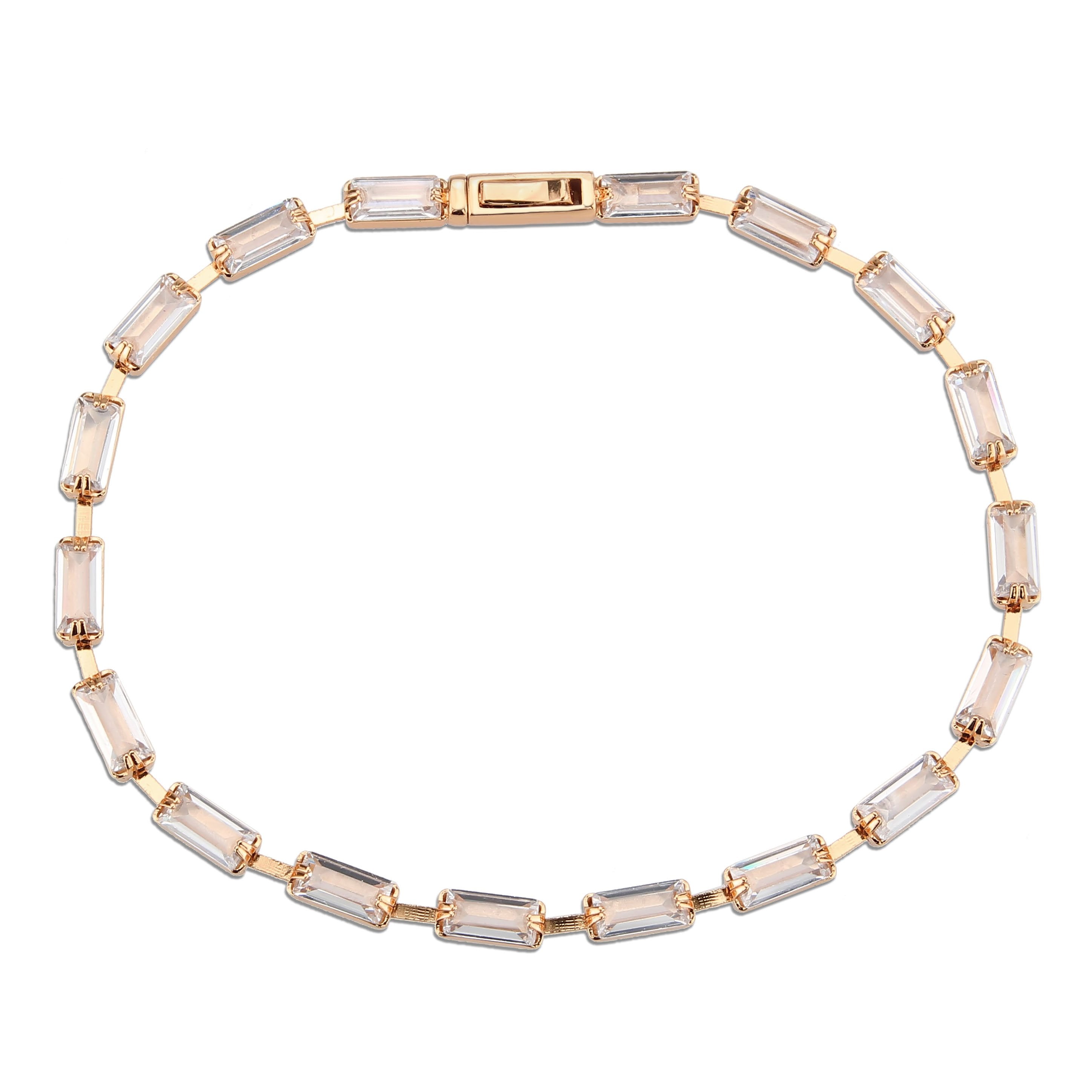 3W1714 - Rose Gold Brass Bracelet with AAA Grade CZ in Clear
