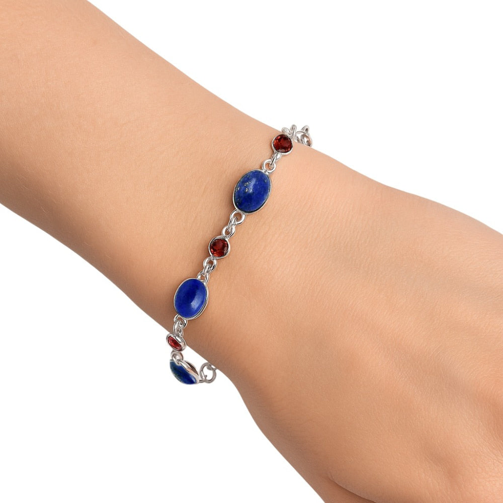 Premium Quality Lapis Lazuli - Afghanistan & Garnet Bracelet B-1006 42-EB10492