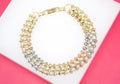 18K Gold Filled Three Toned Designed Bead Link Bracelet