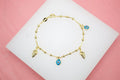 18K Gold Filled Blue Dangle Colorful Evil Eye And Sea Shell Charms Bracelet (I223)