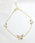18K Gold Filled Rolo Bracelet With Multicolor Micro Pave Butterfly Charms (I11)